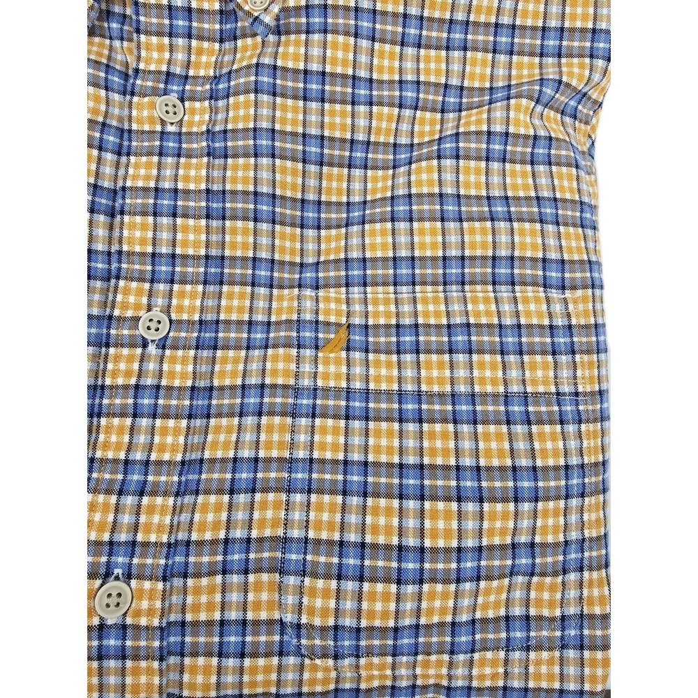 Nautica Classic Fit Mens M Orange Blue Plaid Button Up Long Sleeve Dress Shirt - Picture 5 of 7